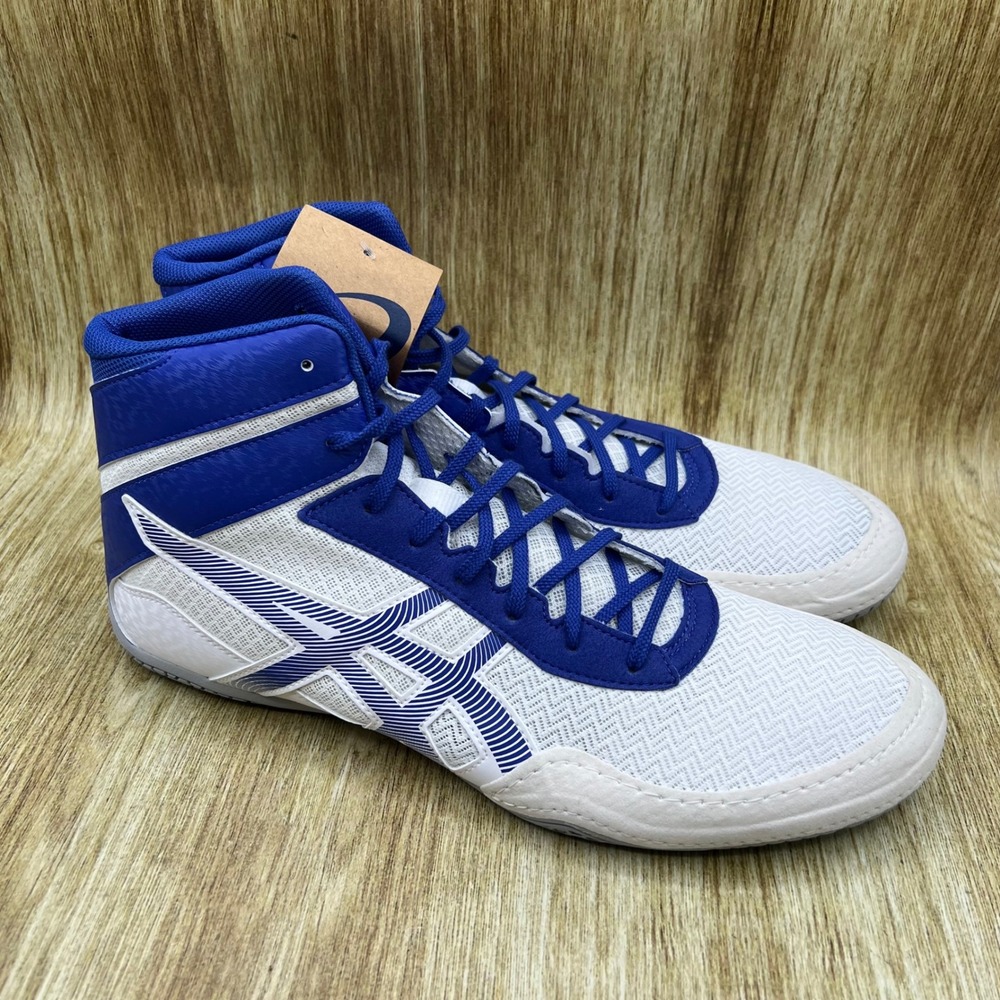 Asics Matcontrol 3 Wrestling Shoes Men's Size 14 White Blue High Top 1081A053